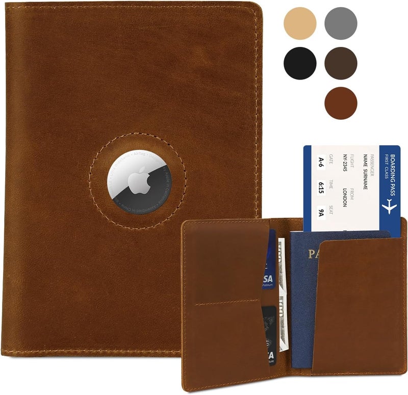 Kicoroiny Passport Holder for Men and Women Travel, Real Leather Passport Wallet, Handmade Passport Cover Case with Airtag Slot, Travel Must Haves Essentials Accessories Birthday Gifts(Crazy Horse,Brown) - Image 1